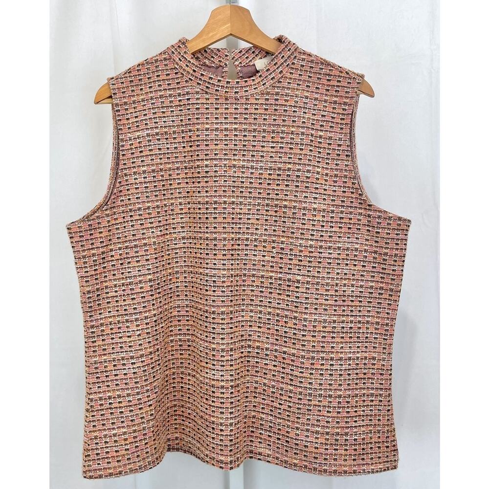 LOFT Outlet Ann Taylor Tweed Textured Mock Neck Top Sleeveless Pink Multi XL